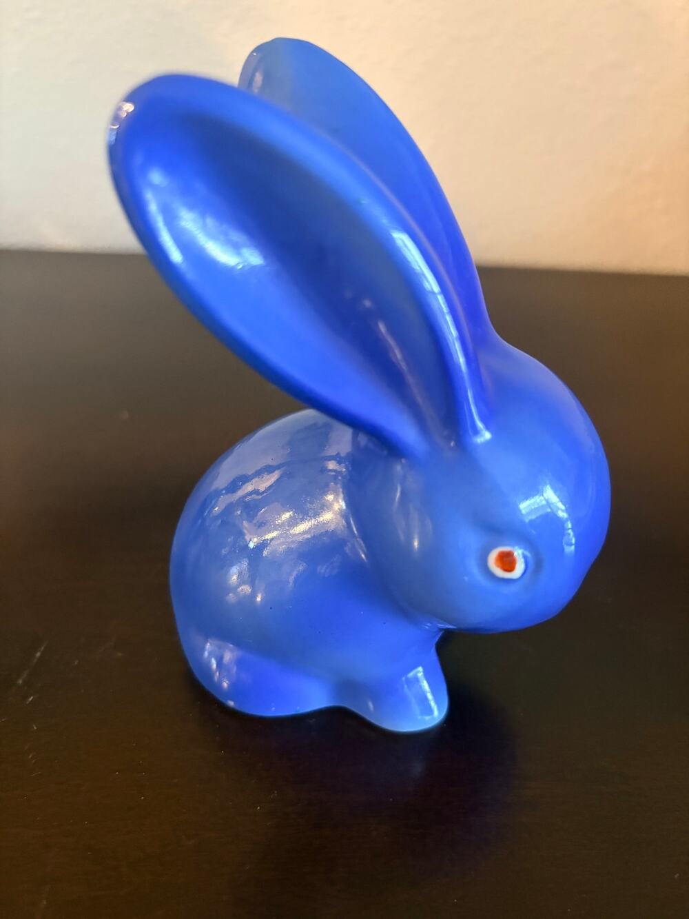 Vintage Hotta Yu Shoten Blue Bunny Cotton Ball Holder Japan Rabbit Vanity Decor